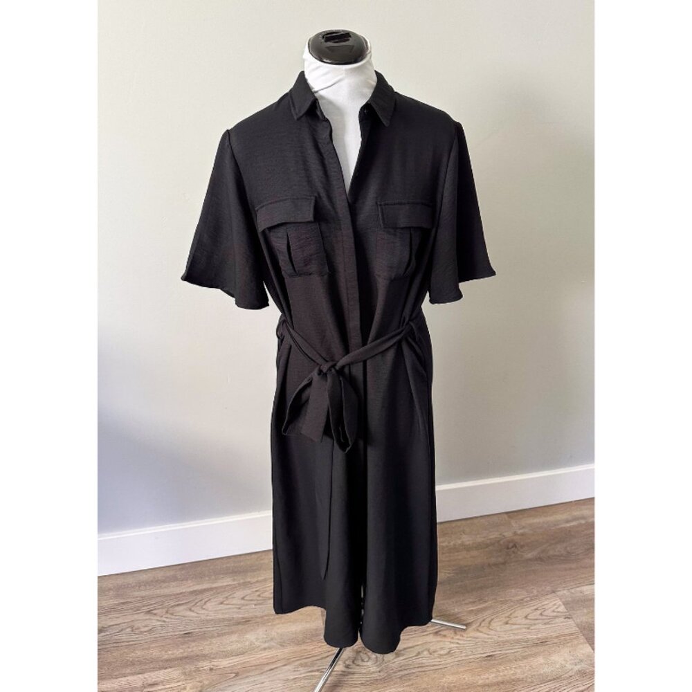Mango Black Midi Belted Shirt Dress